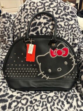 Hello Kitty Black Dome Satchel with Pink Bow and Silver Studs